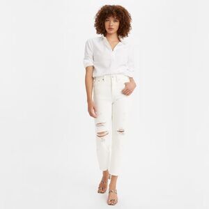 Levi’s Premium Wedgie Straight Fit Destructed Jeans in Cloud Bank White 28